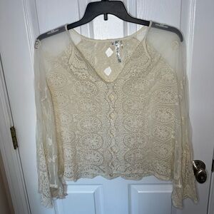 Ivory Lace Crochet Womens Top Small Fairy Sheer Cottagecore Angelcore Dainty